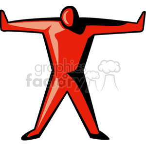 A red geometric figure of a person with arms extended, symbolizing strength or a stop gesture.