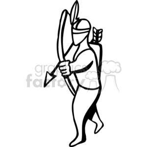 Clipart of a stylized figure holding a bow and arrow with a quiver on their back, representing a native person.