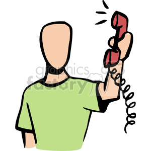 Clipart of a faceless person holding a red phone receiver, with sound lines indicating a loud conversation.