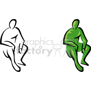 Clipart of two abstract human figures sitting; one outlined in black and the other filled in green.