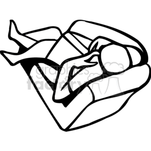 A black and white clipart image of a person relaxing on a chair, appearing to be sleeping or reading.