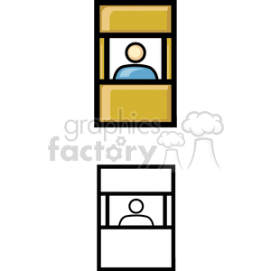 Clipart image of an information booth with an attendant inside, depicted in color and outline styles.