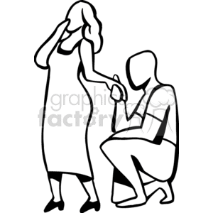 A Black and White Image of a Man and a Woman Him Proposing to Her She is Surprised