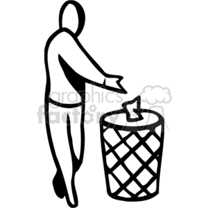 Clipart image of a person disposing of a piece of trash into a trash can.