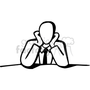 A black and white clipart image of a faceless person sitting with their head resting on their hands, appearing to be in deep thought.