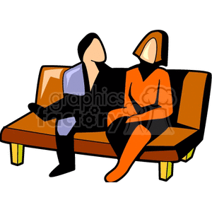 A clipart image of two abstract figures, a man and a woman, sitting on a couch.