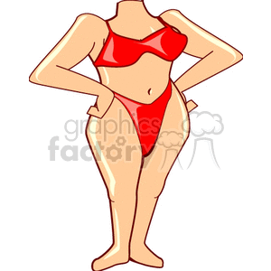 Illustration of a woman in a red bikini with her hands on her hips.