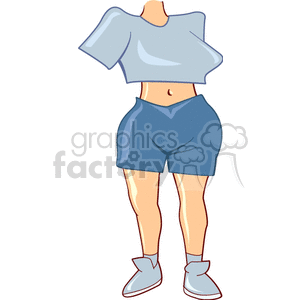 A cartoon-style illustration of a woman's body wearing a cropped top and shorts.