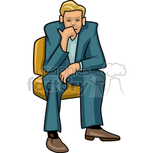 Cartoon Man Sitting Thoughtfully in Chair