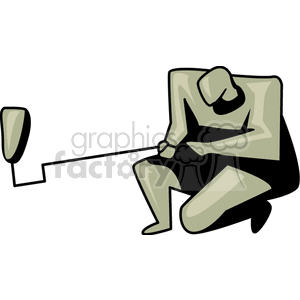 Illustration of a stylized figure kneeling and pulling a wire.