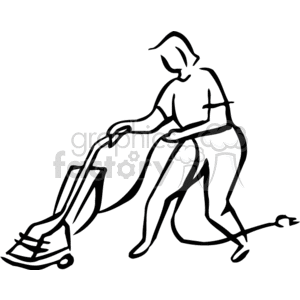 Clipart image of a woman vacuuming.