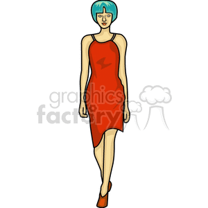 Clipart image of a woman with teal hair wearing a red dress.