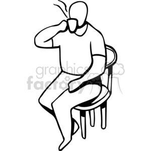 Clipart of a man sitting on a chair, drinking a hot beverage from a cup.