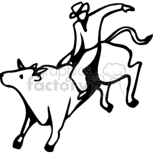 Rodeo Cowboy Riding Bull