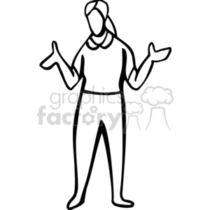 Black and white clipart image of a person with hands raised in a questioning gesture.