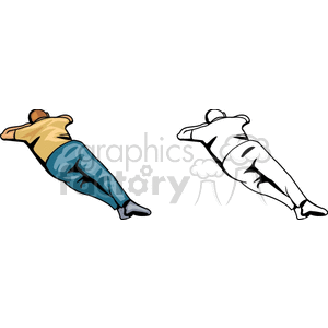 A clipart image showing a man lying down in a sleeping position, portrayed in both color and monochrome.