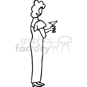 Clipart image of a woman holding a cocktail glass, dressed in formal attire.