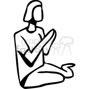 A stylized black and white clipart image of a person sitting cross-legged, depicted in a praying position.