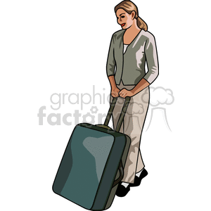 Illustration of a woman pulling a large suitcase, representing travel or vacation.