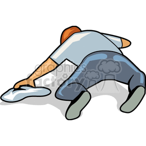 A clipart image of a person cleaning a floor with a rag.