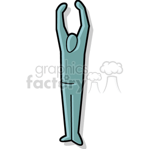 A silhouette of a person standing with arms raised in a stretching position.