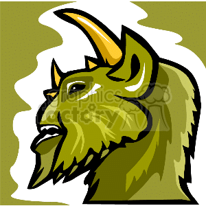 A Green Furry Creature with Three Horns