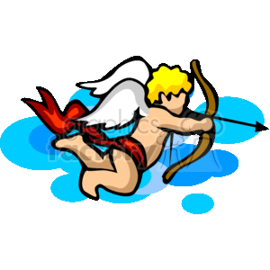 Blonde Cupid With Red Ribbon Shooting a Bow and Arrow