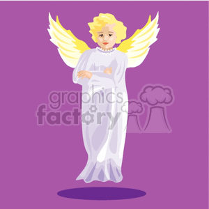 A White Robed Angel Floating with Golden Wings