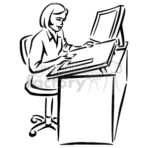 Black and White Woman Sitting at a Desk Using a Ruler on A Large Piece of Paper