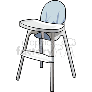 Clipart image of a baby highchair with a tray and seat.