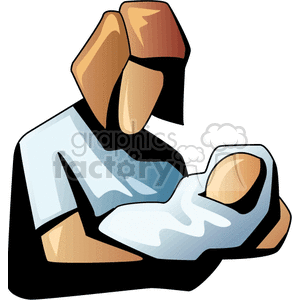 A stylized illustration of a mother holding a baby, symbolizing affection and care.