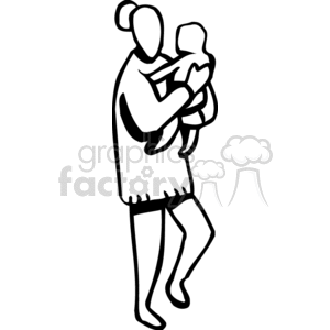 Clipart image of a mother holding a baby, depicted in a simple, abstract style.