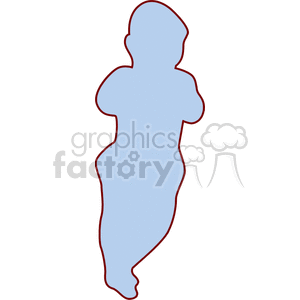 Silhouette of a baby in blue with a red outline.