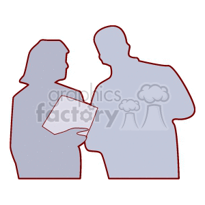 A Silhouette of a Woman and a Man Talking about Some Paper Work