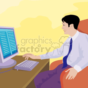 Man in Suit Smiling at Computer