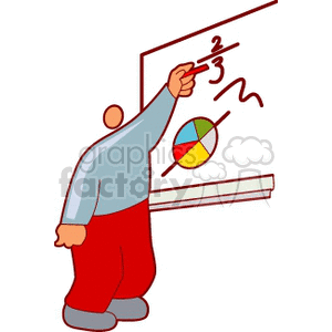A Man at a White Board Writing a Math Problem also a Pie Chart
