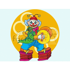 Colorful Circus Clown Playing Music Instruments