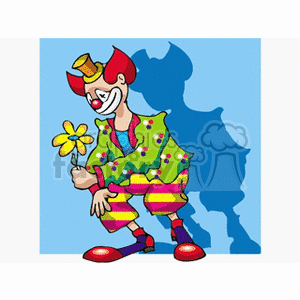 Colorful Circus Clown with Flower and Shadow