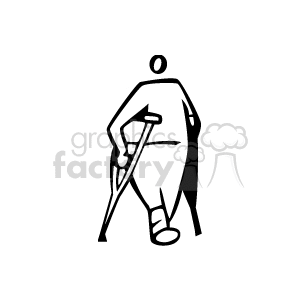   Black and White Large Person with a Wrapped Foot on Crutches 