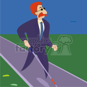 A Blind Man with Red Hair and Mustache Walking with his Stick