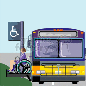 A Bus Using a Lift to Unload a Woman and her Wheelchair
