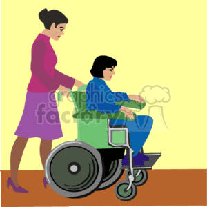 A Woman in Pink Pushing another Woman in a Wheelchair