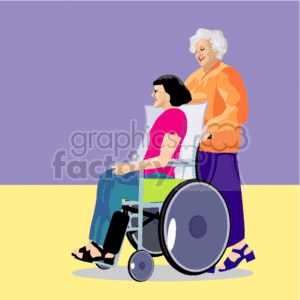 An Old Woman Walking a Young Girl in a Wheelchair