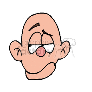 Cartoon face of a bald boy with a skeptical expression.