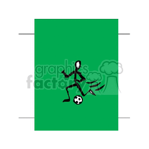 A stick figure playing soccer on a green background.