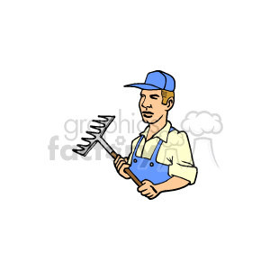 Cartoon Farmer Holding Rake