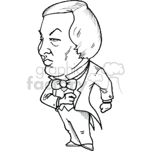   The clipart image depicts a caricature of a man styled to resemble a historical figure, possibly intended to be an American president, Millard Fillmore  The figure has prominent facial features with a large bow tie and a formal coat, typical of 19th-century fashion. The caricature presents a humorous and exaggerated portrayal, with an emphasis on the figure
