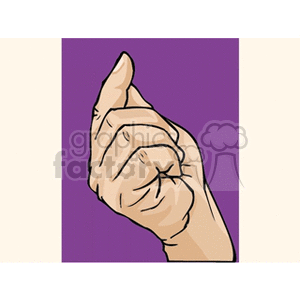 Clipart image of a hand making a gesture against a purple background.