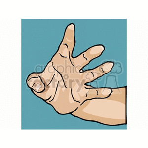 Illustration of an open human hand with fingers spread apart on a blue background.