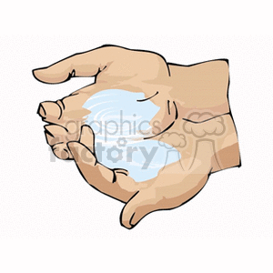 Clipart image of hands holding flowing water, representing hygiene and hand washing.